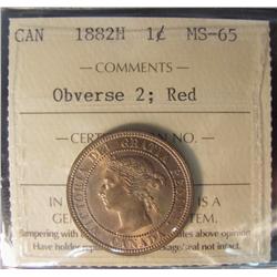 1882H 1¢ Obv 2 ICCS MS65RD. 95% red with lustre.  Another lovely example.