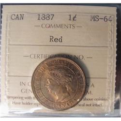 1887 1¢ ICCS MS64RD. 85% red.