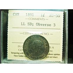 1891 1¢ SDLL Obv 3 ICCS AU50