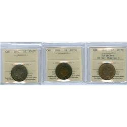 1891 SD SL Obv.3 with nice red lustre (scrts.), 1896, 1900 plain.  Lot of 3 ICCS graded 1¢ coins, al