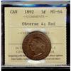 Image 1 : 1892 Obv. 4 1¢ ICCS MS64 Red, very nice and clean surfaces.