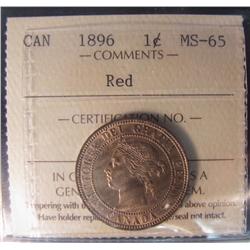 1896 1¢ ICCS MS65RD.  Lustrous  85% red.
