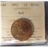 Image 1 : 1903 1¢ ICCS MS65RD. 85% bright red.