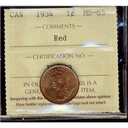 1934 1¢ ICCS MS65 Red, lovely example. Clean surfaces. Flashy!
