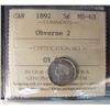 Image 1 : 1892 5¢ Obv 2 ICCS MS63.  Greyish colour.