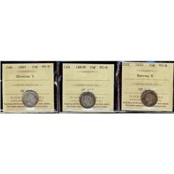 1870 Narrow O, 1883H, 1885 Obv 4, all ICCS VG8,  Lot of 3 coins,