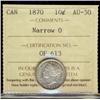 Image 1 : 1870 10¢ Narrow O ICCS AU50