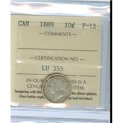 1889 10¢ ICCS F12.  A nice key date coin with problem free