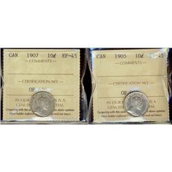 1905, 1907 10¢ both ICCS EF45
