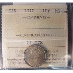 1910 10¢ ICCS MS64.  Light green tones.