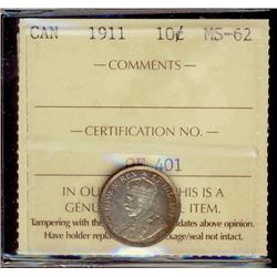 1911 10¢ ICCS MS62, lightly toned.
