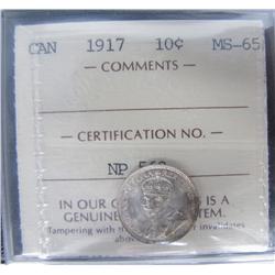 1917 10¢ ICCS MS65.  Strong lustre.