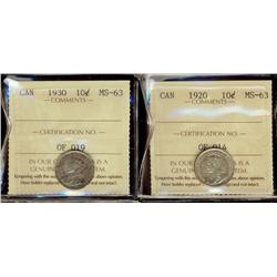 1920, 1930, 10¢ both ICCS MS63,