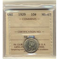 1929 10¢ ICCS MS65. .  Gem greenish to gold tone.