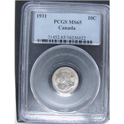 1931 10¢ PCGS MS65.  Blast white and lustrous.