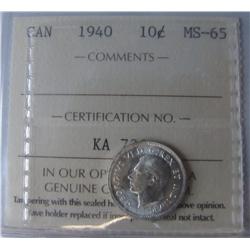 1940 10¢ ICCS MS65.  Gem blast white.