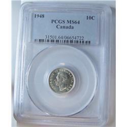 1948 10¢ PCGS MS64. Brilliant and lustrous. 