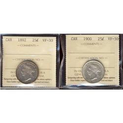 1892, 1900 25¢ both ICCS VF30