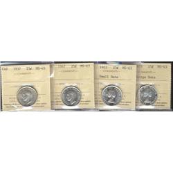 1937, 1947, 1953SD, 1953LD, all ICCS MS63,  Lot of 4 coins,