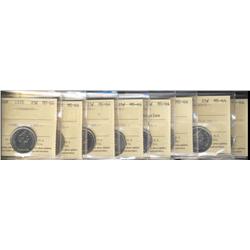 1970, 1971,1975, 1976, 1978SD, 1981, 1983, 1991, 25¢ all ICCS MS64,  Lot of 8 coins,