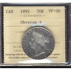 1892  50¢ Obv 4 ICCS VF30