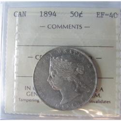 1894 50¢ ICCS EF40.  Brilliant and quite attractive. Scarce