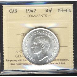 1942 50¢ ICCS MS64 Fully brillant