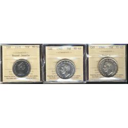 1944 Near 4, 1945, 1978 RB  50¢ all ICCS MS63,  Lot of 3 coins,