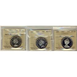 1945 50¢ ICCS MS63 Cameo, 1953 50¢ SD ICCS MS63 Heavy Cameo, 1967 50¢ ICCS SP65 Ultra Heavy Cameo,  