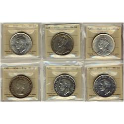 1935, 1936, 1937, 1950 SWL, 1951, 1954 $1 all ICCS MS62,  Lot of 6 coins,