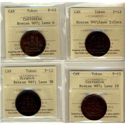 BR: 997 Lees 2 , Lees 6, Lees 19, Lees 38, all ICCS F12 Corr,  Lot of 4 coins,