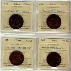 BR: 997 Lees 6, Lees 8, Lees 9, CH PE10-10A, all ICCS VF20,  Lot of 4 coins,