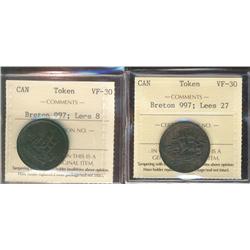 BR:997  CH: Lees 8 ICCS VF30,  Lees  27 ICCS VF30  Lot of 2 coins