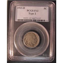 U.S.A 1913-D  5¢ Type 2 PCGS F12.