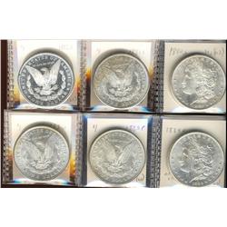 U.S.A. Morgan Dollars, 1880-S, 1881-S, 1882-S, 1883-O, 1884-O & 1885-P.  Lot of 6 coins all Choice B