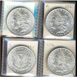 U.S.A. Morgan Dollars, 1886, 1887, 1896 & 1899-O.  Lot of 4 coins all Choice BU and fully lustrous