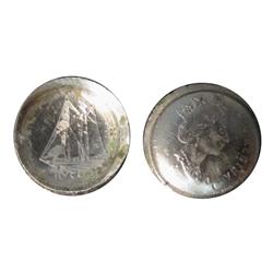 Error Undated 10¢.  Nickel example over punched.