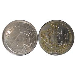 Error Bahamas 1981 25¢.  Offstrike, with cap like finish.