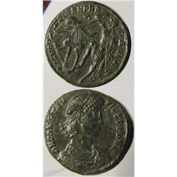 Ancient, Constantius II, 337-361 AD. AE3, Rome. Soldier spearing fallen horseman who is reaching bac