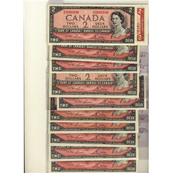 1954 $2 BC-38d.  Lot of 11 notes AU to Choice UNC.