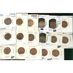 1942-1965 1¢.  Lot of 17 coins all MS red/brown to red.  Inclludes 1942, 1944, 1939(2), 1946(3), 194