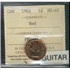 Image 1 : 1962 1¢ ICCS MS65Rd,  Guitar variety, not indicated on the ICCS tag.