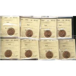 1963, 1966, 1967, 1968, 1969, 1972, 1979 & 1979 1¢ ICCS MS65.  Lot of 8 coins all ICCS graded.