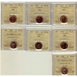 2000,2001,2002,2002P,2007,2009 Non Magnetic(2), 1¢ ICCS MS66 Red  L:ot of 6 coins,