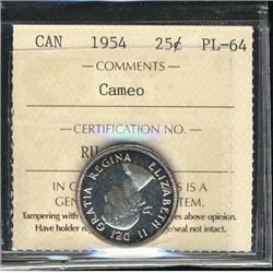 1954 25¢ ICCS PL64 Cameo