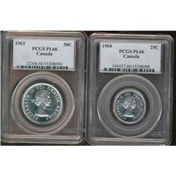 1960 25¢ & 1963 50¢.  Lot of 2 coins both PCGS PL66.