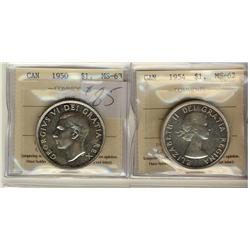 1950 SWL MS63 & 1954 $1 MS62.  Lot of 2 ICCS graded coins.