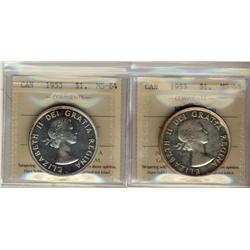 1953 NSF Cameo $1 MS63 & SF MS64.  Lot of 2 ICCS graded coins.