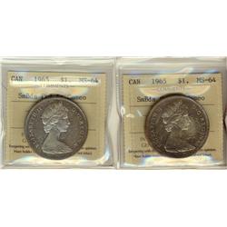 1965 $1 SmBds Ptd 5 ICCS MS64 Cameo.  Lot of 2 nicely toned issues.