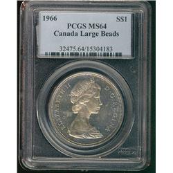 1966 $1 Lg Beads PCGS MS64.  Golden Pink shades.